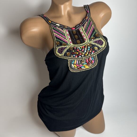 Forever 21 Tops - Twentyone Beaded Embroidered Festival Tank Top S Boho Tribal Y2K Gypsy USA